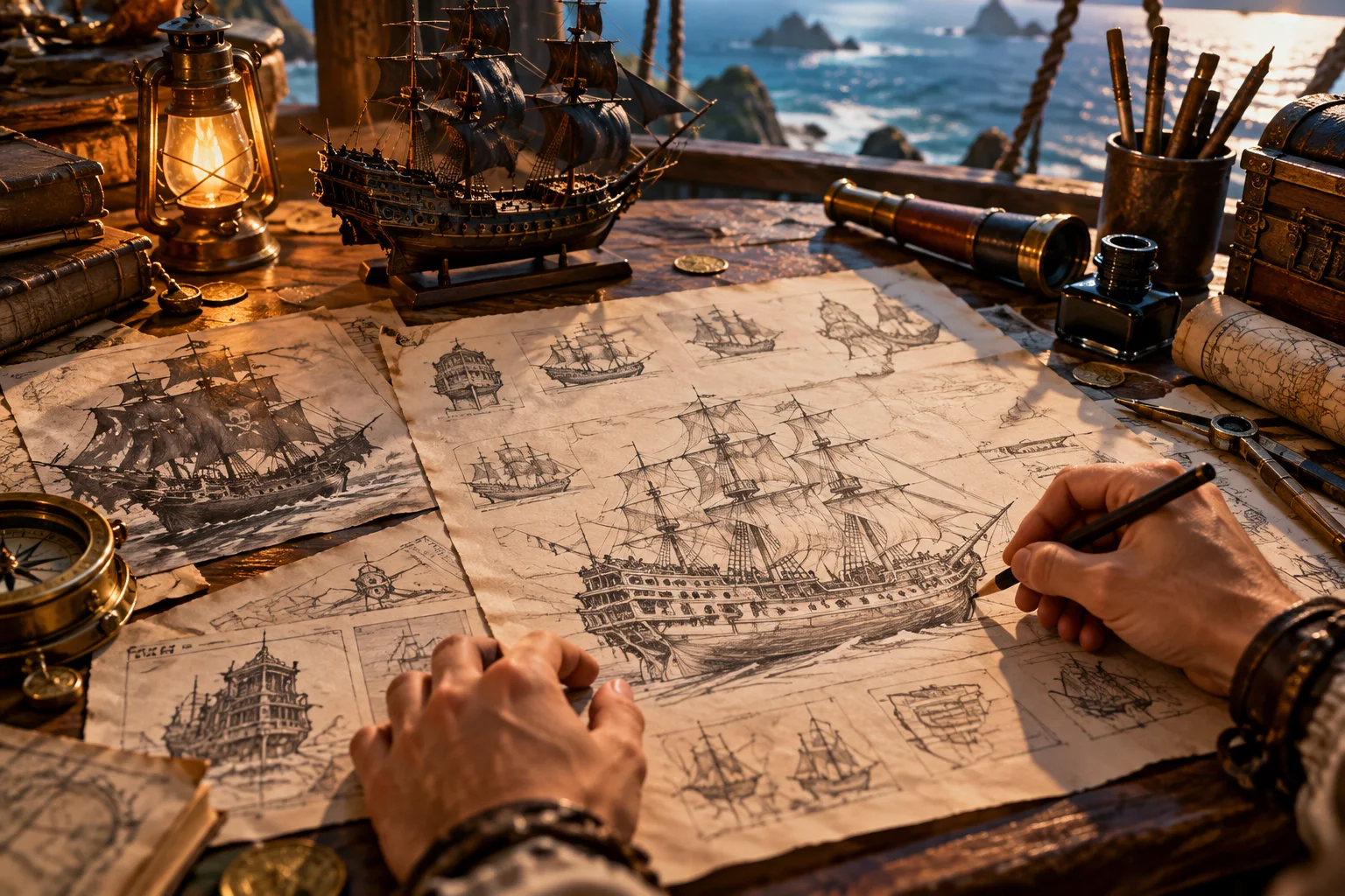 Esboços de embarcações de fantasia